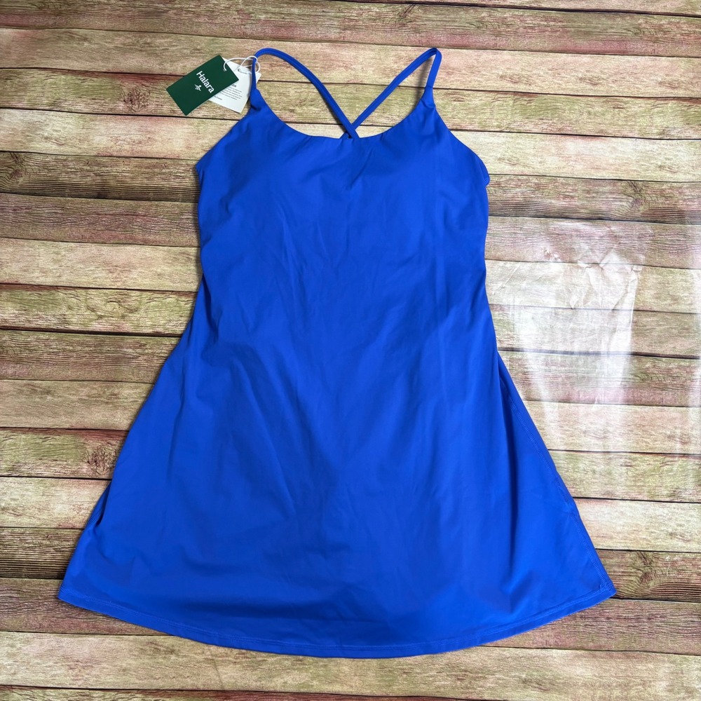 Halara SoftlyZero Plush Exercise Dress Royal Blue Cross Back Medium NWT